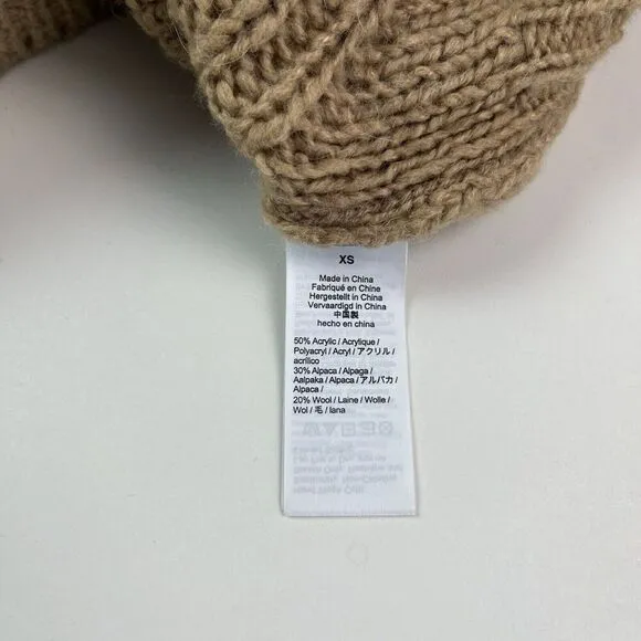 J Crew Cable Knit Pointelle Sweater XS Tan Fisherman Wool Alpaca Popcorn Flowers
