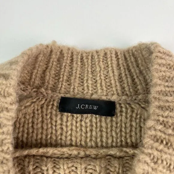 J Crew Cable Knit Pointelle Sweater XS Tan Fisherman Wool Alpaca Popcorn Flowers