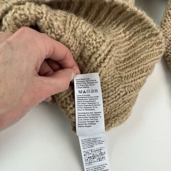 J Crew Cable Knit Pointelle Sweater XS Tan Fisherman Wool Alpaca Popcorn Flowers