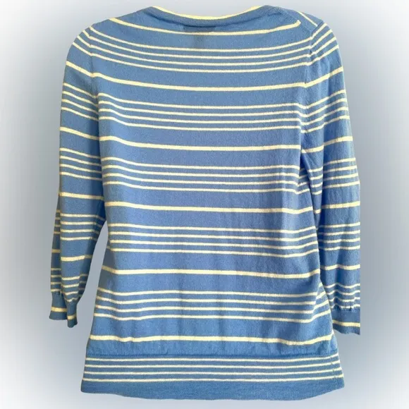 J Crew Italian Cashmere Crew Sweater-M blue striped , quarter sleeve