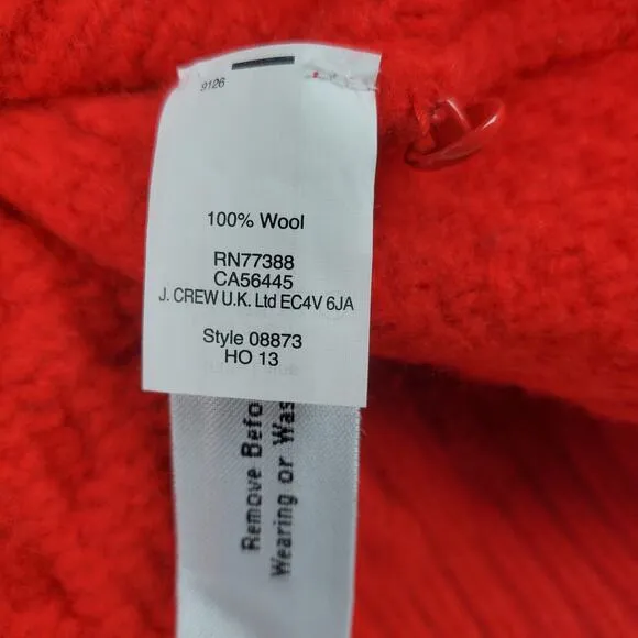 J. Crew Red Wool Cable Knit Crewneck Pullover Sweater Top Pockets Ribbed SIze M