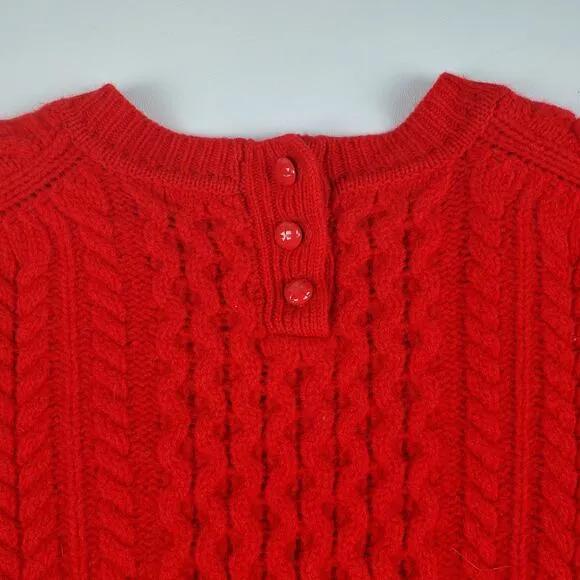 J. Crew Red Wool Cable Knit Crewneck Pullover Sweater Top Pockets Ribbed SIze M