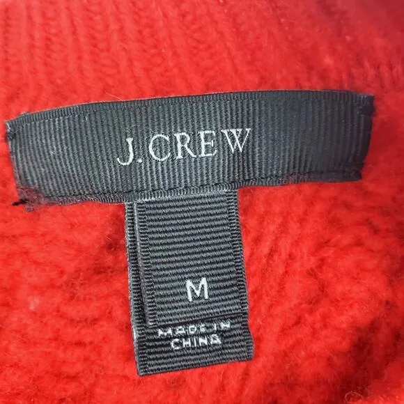 J. Crew Red Wool Cable Knit Crewneck Pullover Sweater Top Pockets Ribbed SIze M