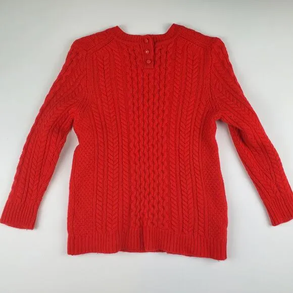 J. Crew Red Wool Cable Knit Crewneck Pullover Sweater Top Pockets Ribbed SIze M