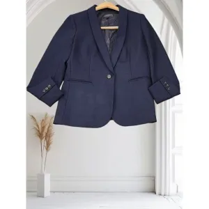 J Crew Women's Parke Blazer Wool Blend‎ Lined Navy Preppy/Career #G7726 Size 8