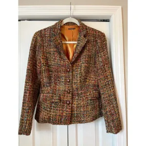 J MCLAUGHLIN Tweed Blazer w Quilted Leather Buttons