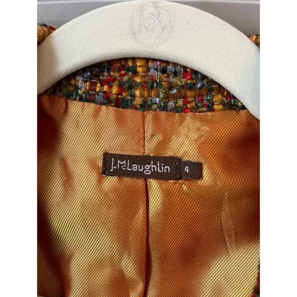 J MCLAUGHLIN Tweed Blazer w Quilted Leather Buttons