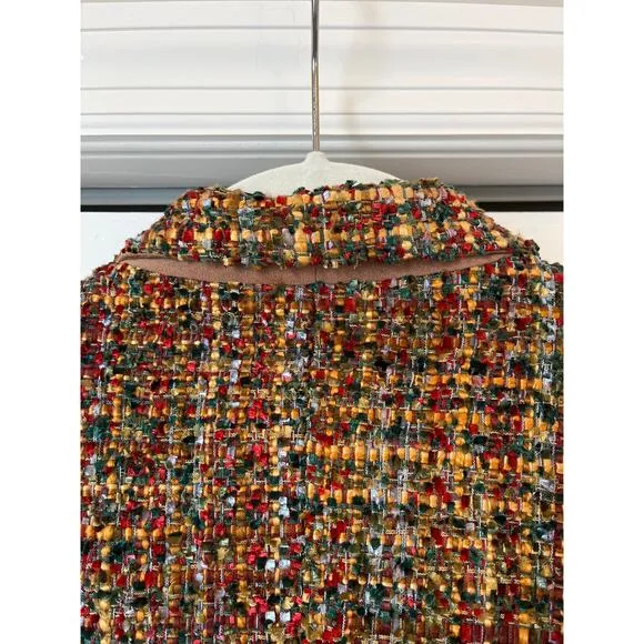 J MCLAUGHLIN Tweed Blazer w Quilted Leather Buttons