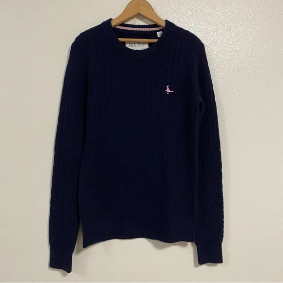 Jack Wills Sweater Women’s Size 4 Navy Cable knit Merino Wool Blend Sweater