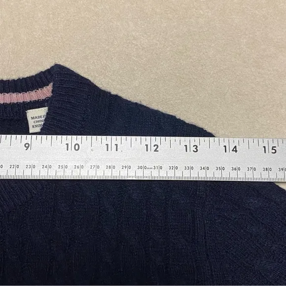 Jack Wills Sweater Women’s Size 4 Navy Cable knit Merino Wool Blend Sweater