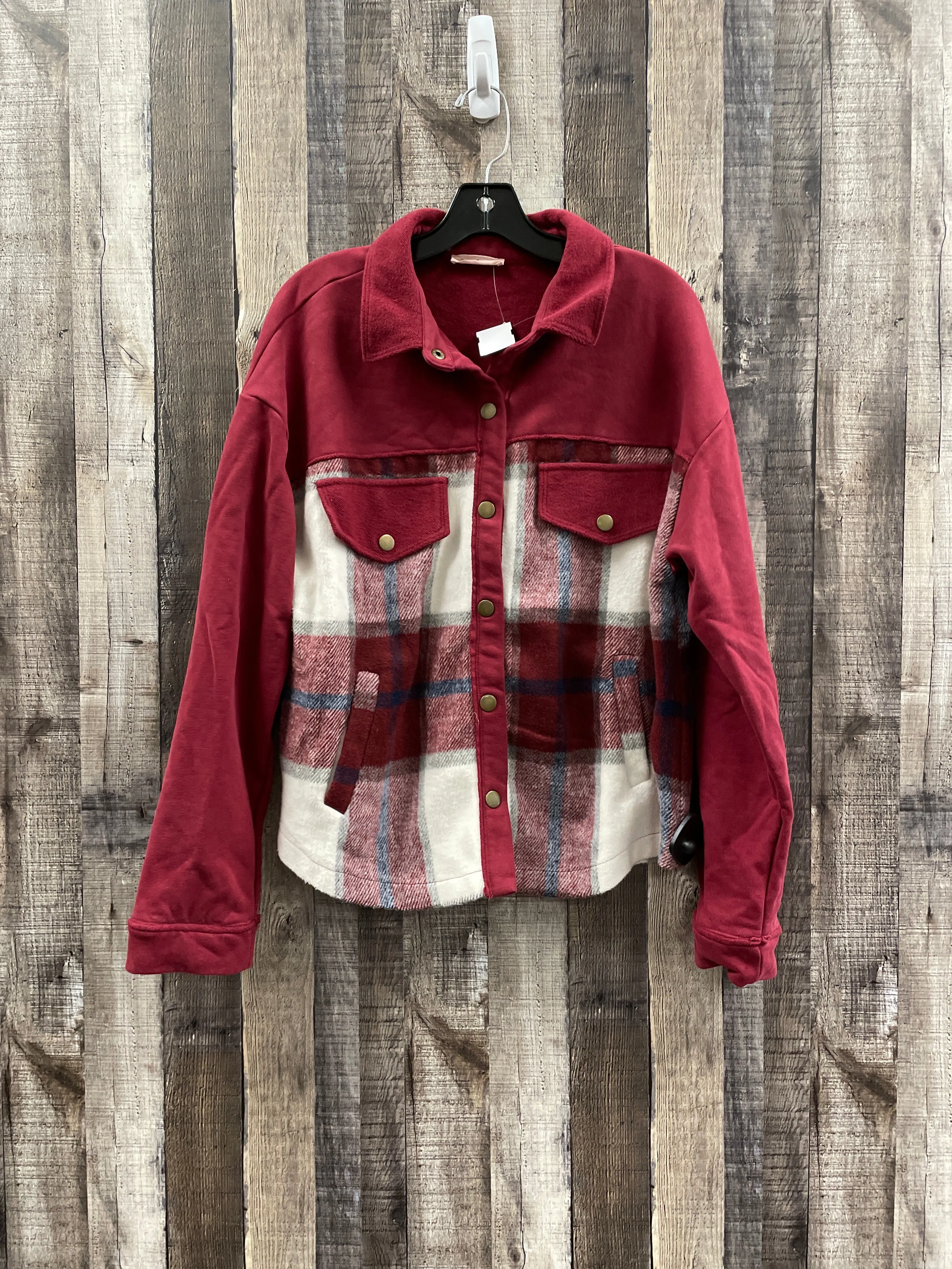 Jacket Shirt By Ces Femme In Plaid Pattern, Size: M