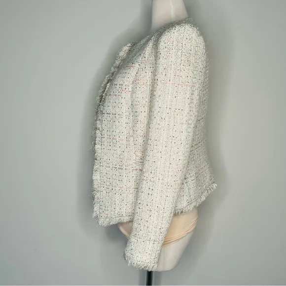 Joan Vass Ivory and Pink Open Front Wool Blazer Jacket