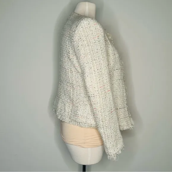 Joan Vass Ivory and Pink Open Front Wool Blazer Jacket