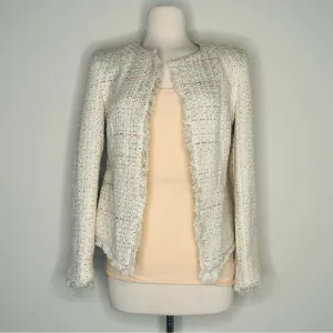 Joan Vass Ivory and Pink Open Front Wool Blazer Jacket
