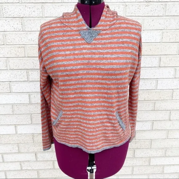 Joie Orange &amp; Gray (Grey) Wool Cashmere Hoodie Sweater Size Small