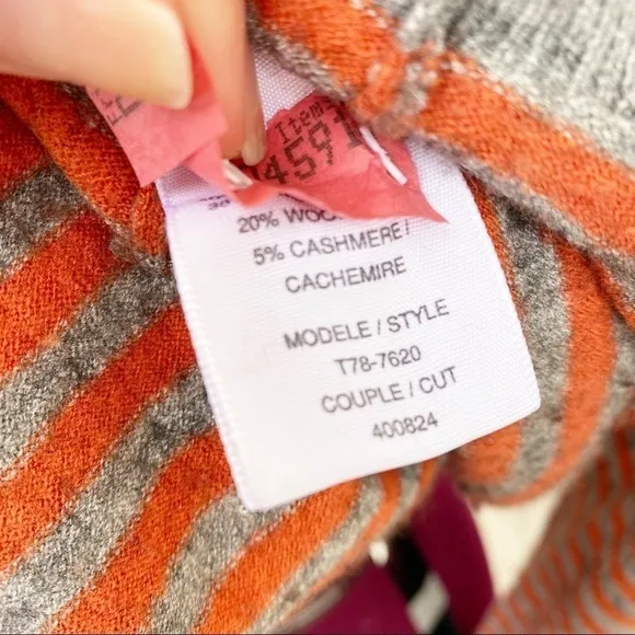 Joie Orange &amp; Gray (Grey) Wool Cashmere Hoodie Sweater Size Small