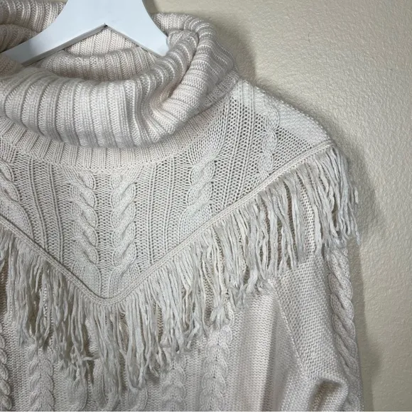 JOIE Viviam Cable Knit Fringe Wool Cashmere Blend Cream Sweater Womens Small
