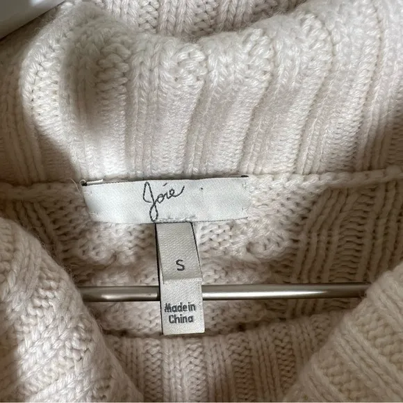 JOIE Viviam Cable Knit Fringe Wool Cashmere Blend Cream Sweater Womens Small