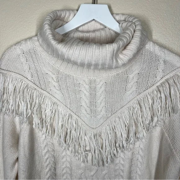 JOIE Viviam Cable Knit Fringe Wool Cashmere Blend Cream Sweater Womens Small
