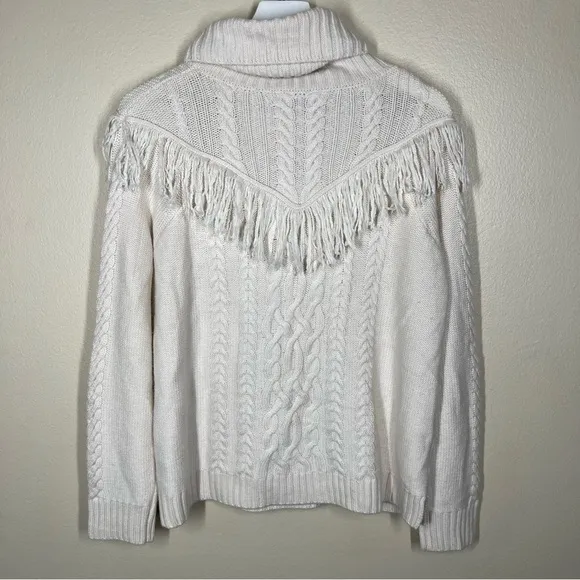 JOIE Viviam Cable Knit Fringe Wool Cashmere Blend Cream Sweater Womens Small