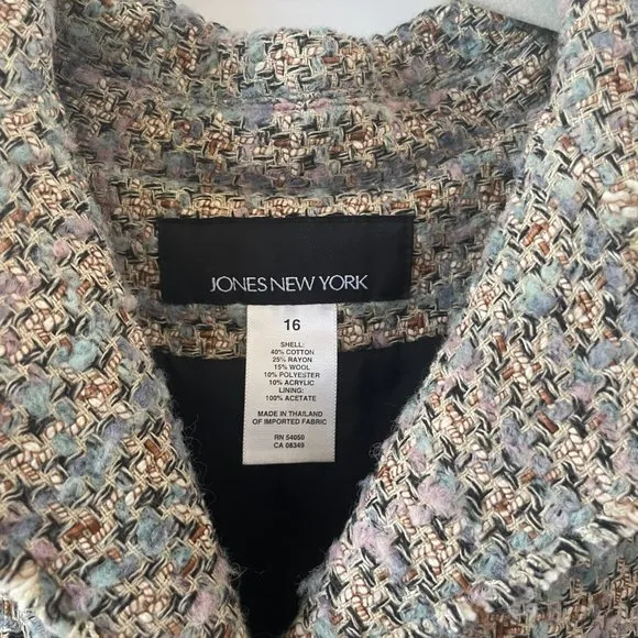 Jones New York Tweed Knitted‎ Jacket Blazer in Multi-Color, Size 16