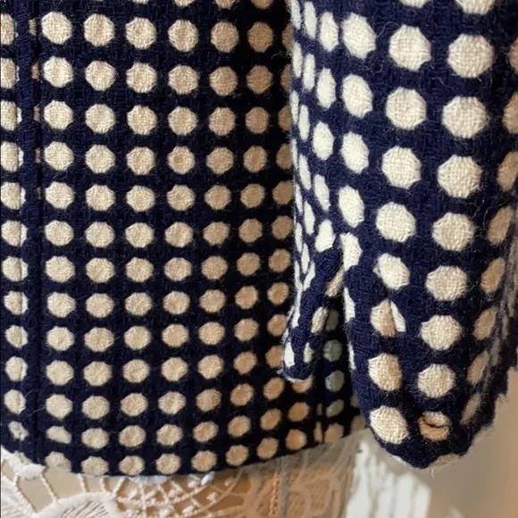 Juicy Couture Blazer Peacoat Jacket Wool Blend Navy White Polka Dot Medium