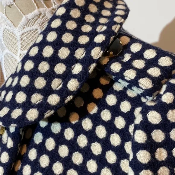 Juicy Couture Blazer Peacoat Jacket Wool Blend Navy White Polka Dot Medium