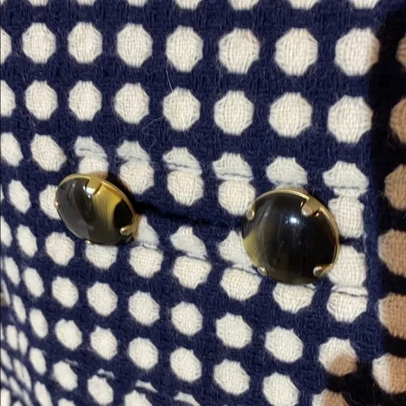 Juicy Couture Blazer Peacoat Jacket Wool Blend Navy White Polka Dot Medium