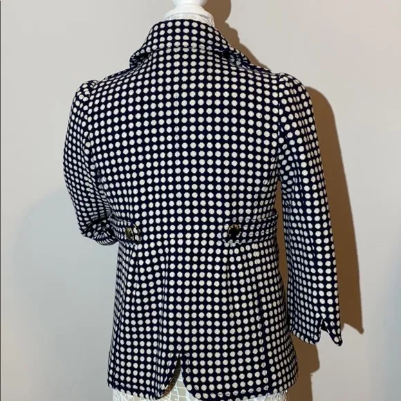 Juicy Couture Blazer Peacoat Jacket Wool Blend Navy White Polka Dot Medium
