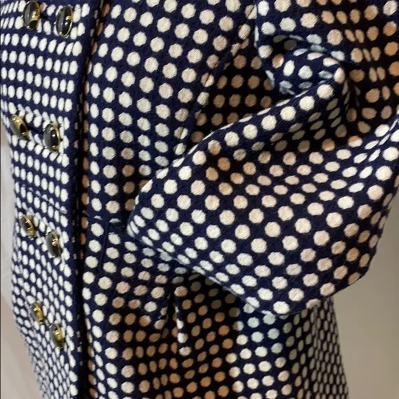 Juicy Couture Blazer Peacoat Jacket Wool Blend Navy White Polka Dot Medium