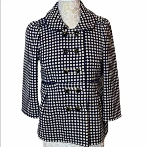 Juicy Couture Blazer Peacoat Jacket Wool Blend Navy White Polka Dot Medium