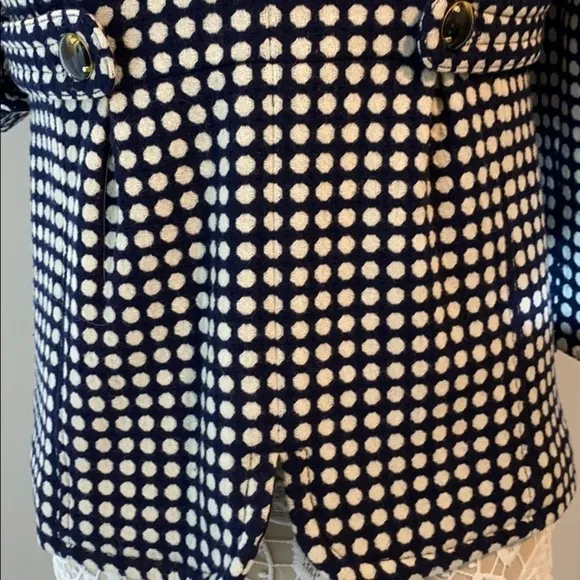 Juicy Couture Blazer Peacoat Jacket Wool Blend Navy White Polka Dot Medium