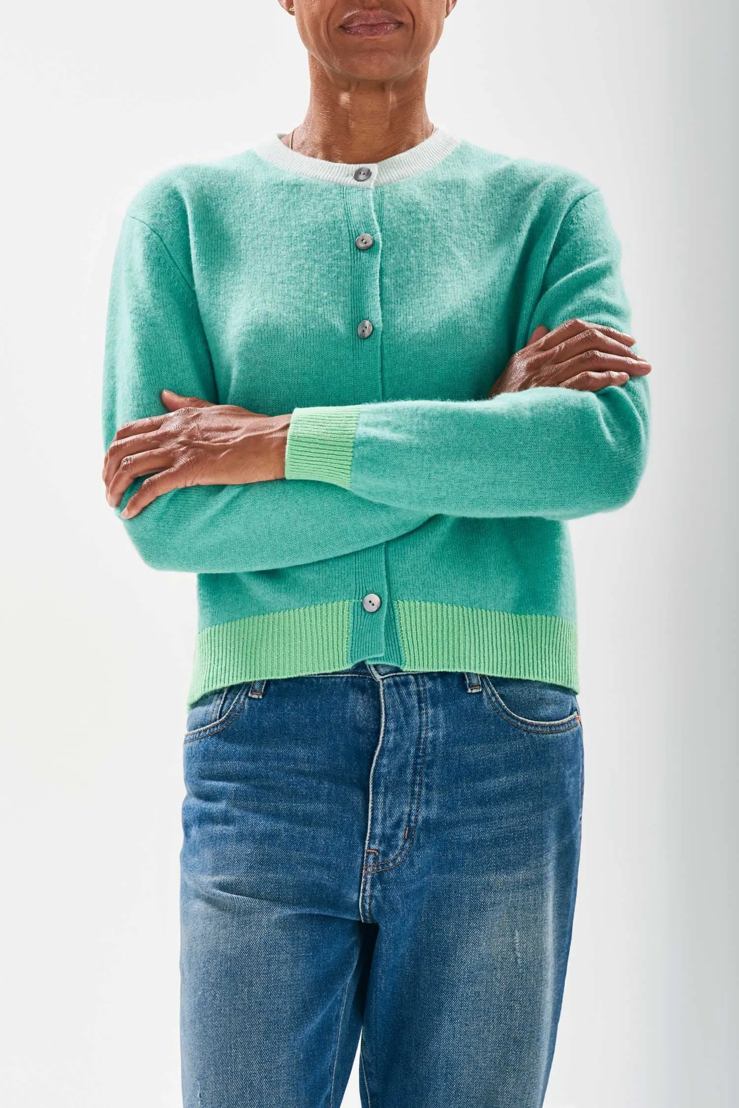 [Jumper1234]  Contrast Rib Cardigan - Mint/Apple
