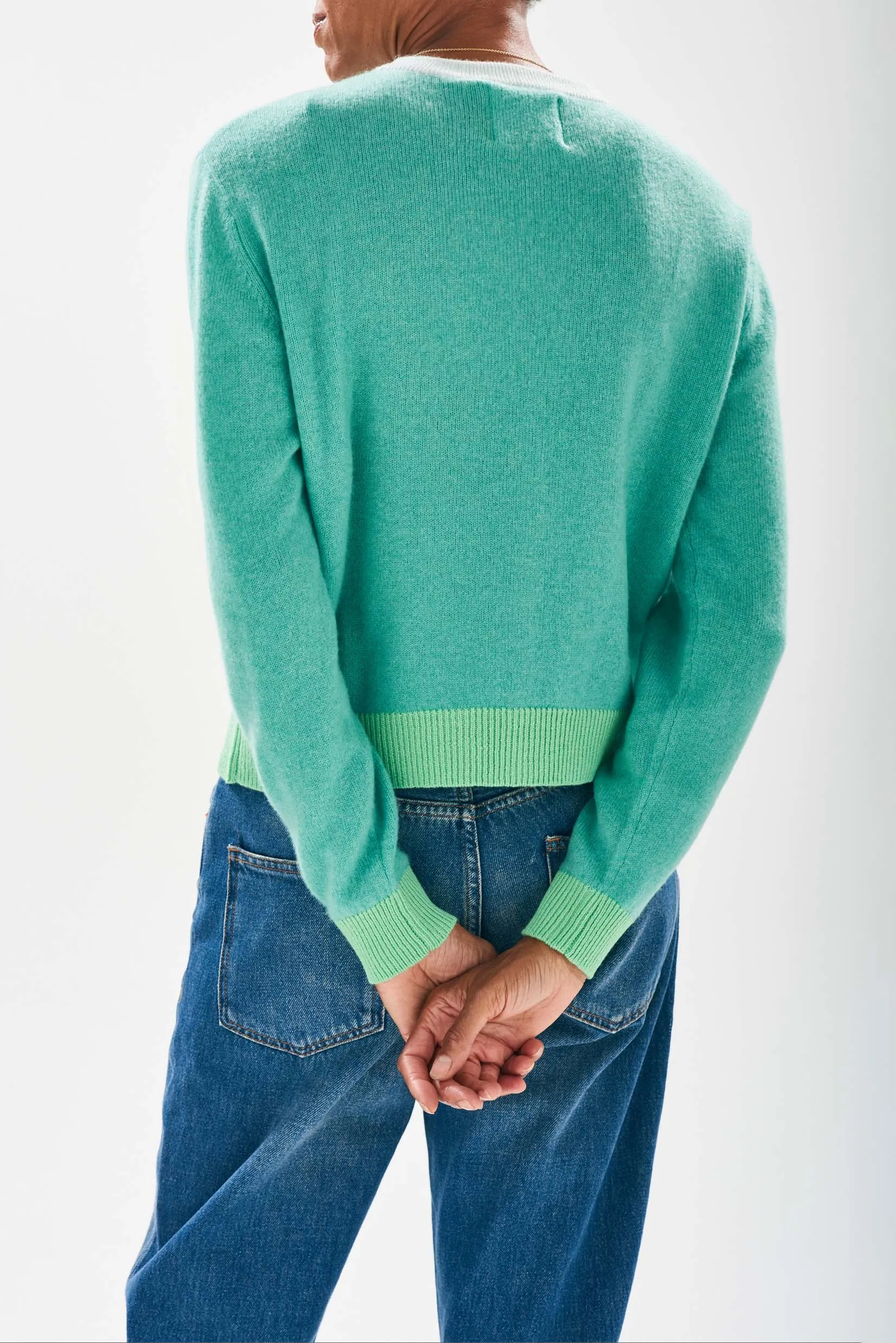 [Jumper1234]  Contrast Rib Cardigan - Mint/Apple