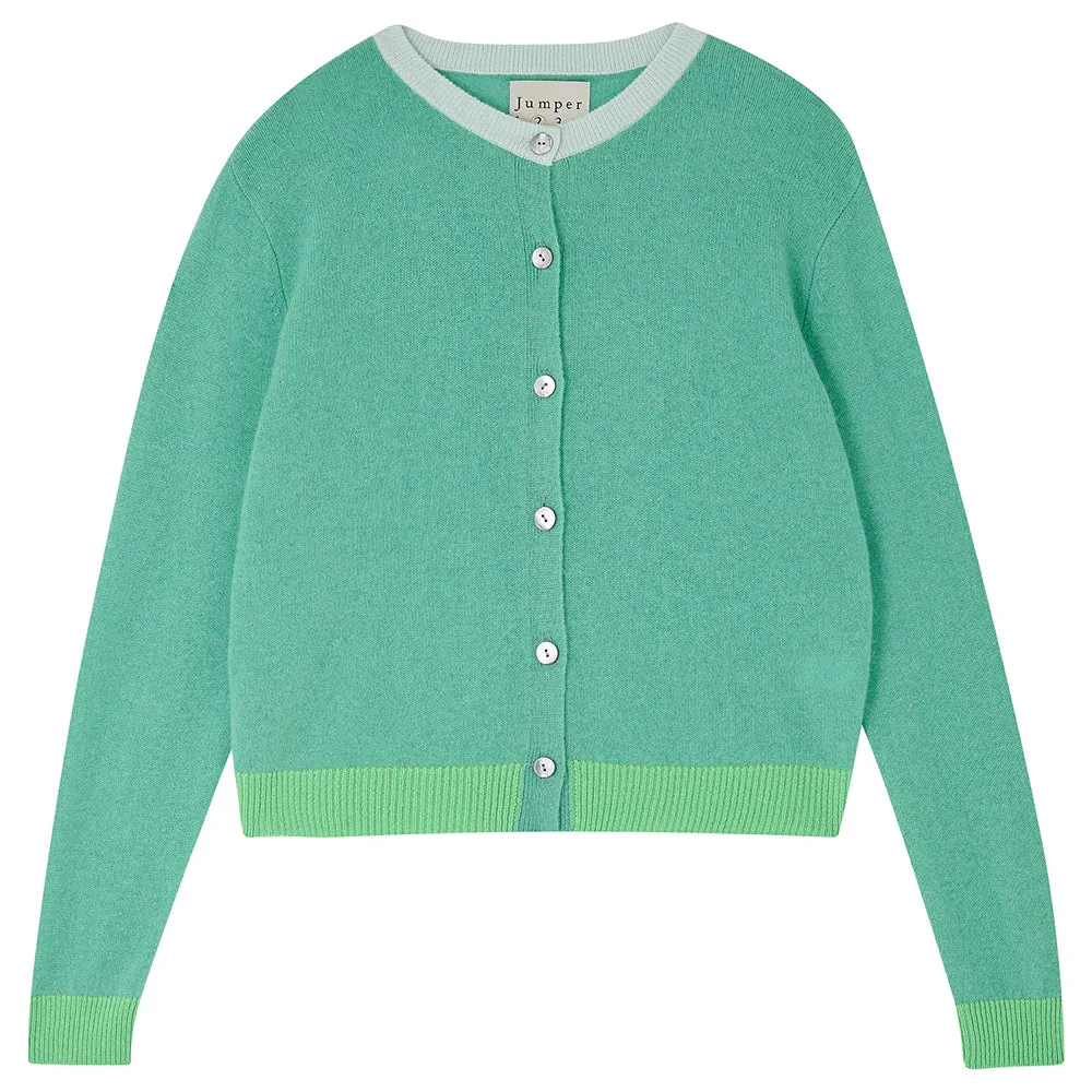 [Jumper1234]  Contrast Rib Cardigan - Mint/Apple
