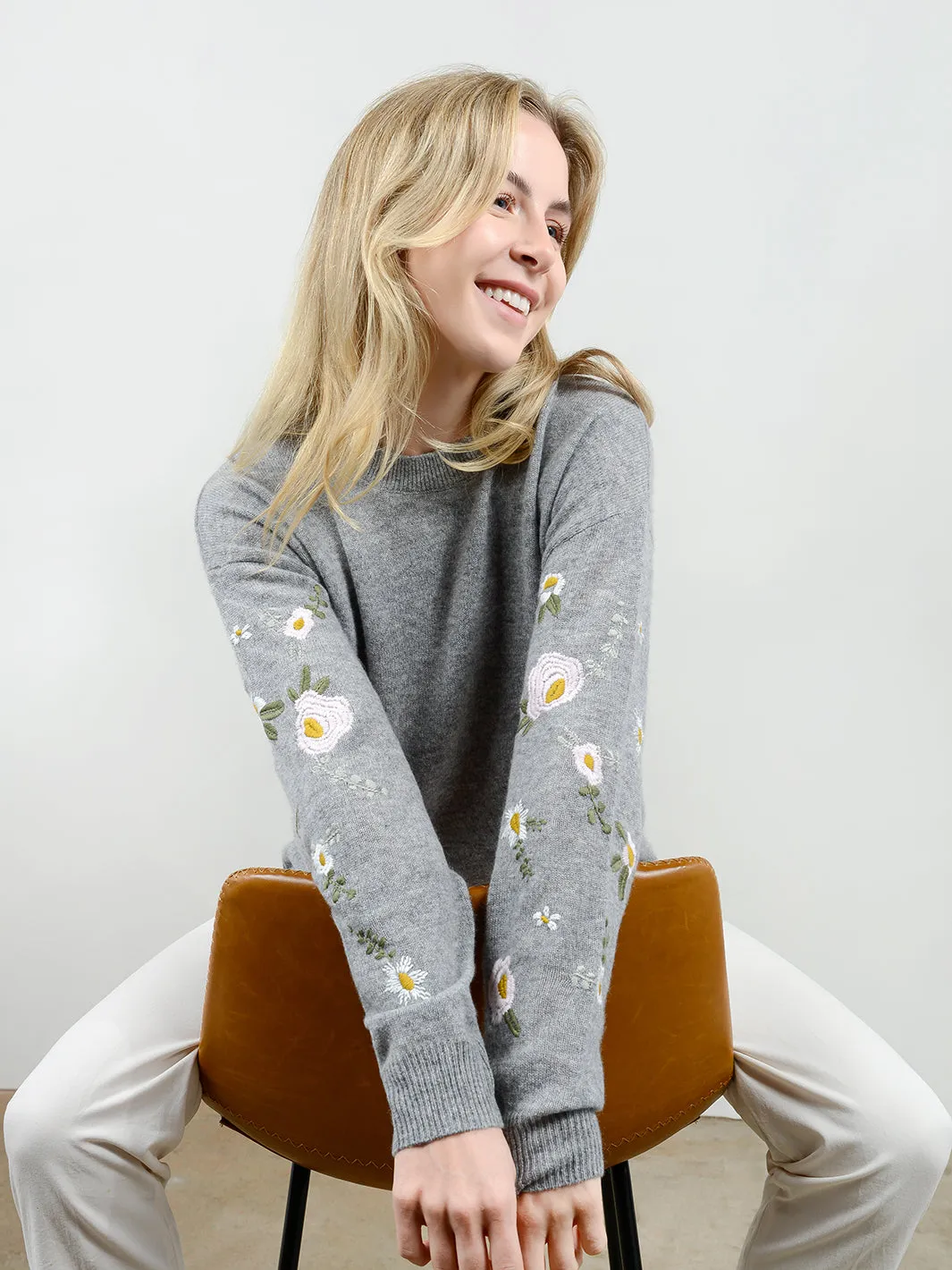Kara Floral Embroidered Cashmere Sweater