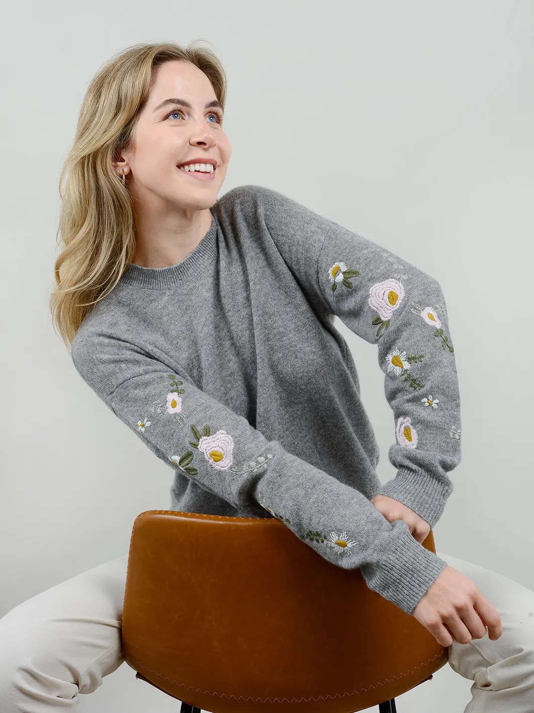 Kara Floral Embroidered Cashmere Sweater