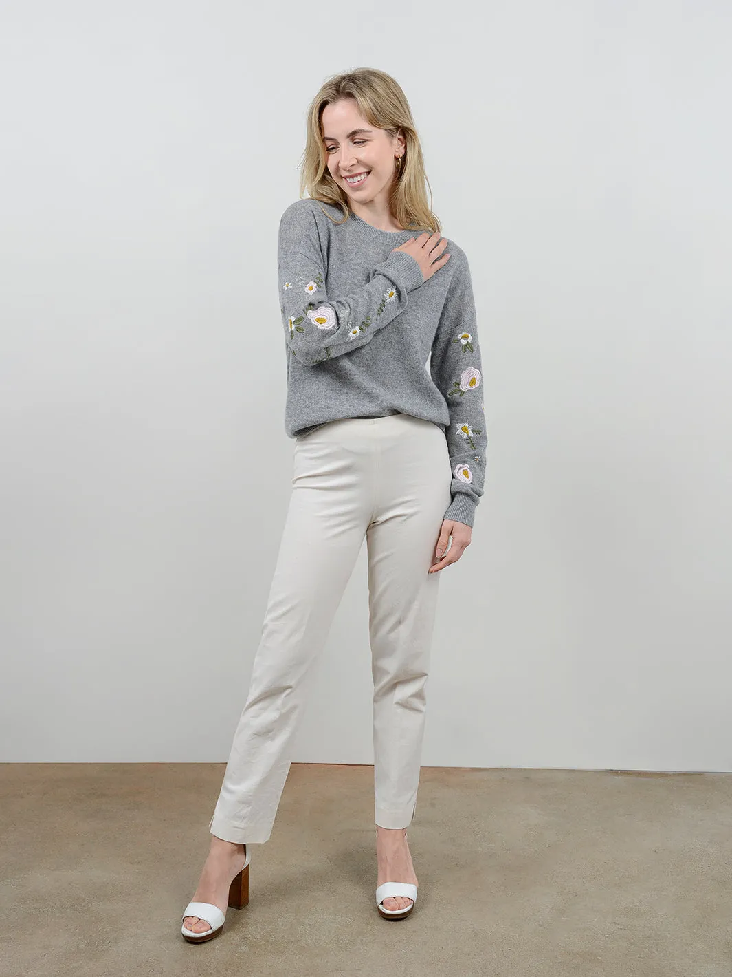 Kara Floral Embroidered Cashmere Sweater