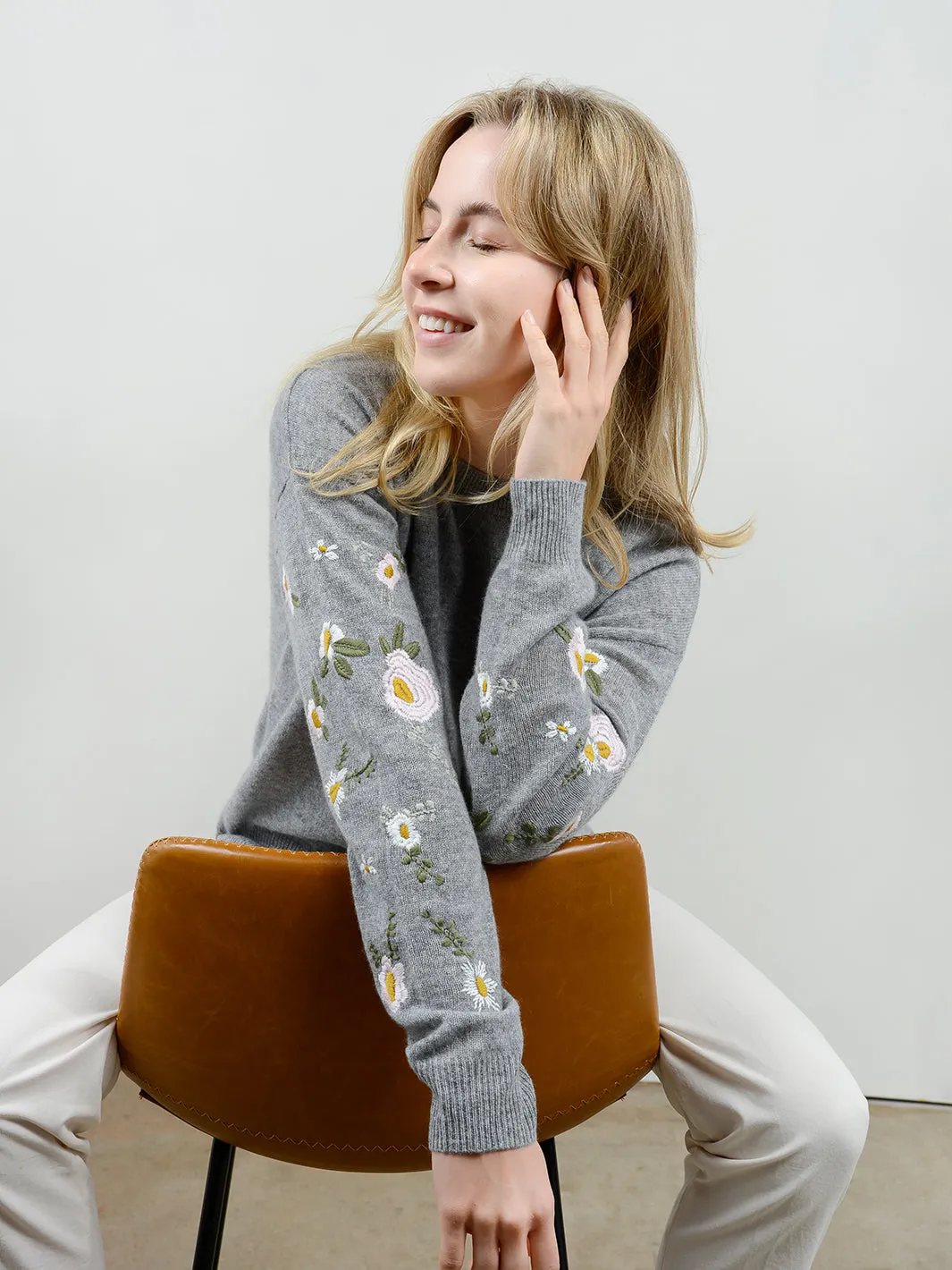 Kara Floral Embroidered Cashmere Sweater