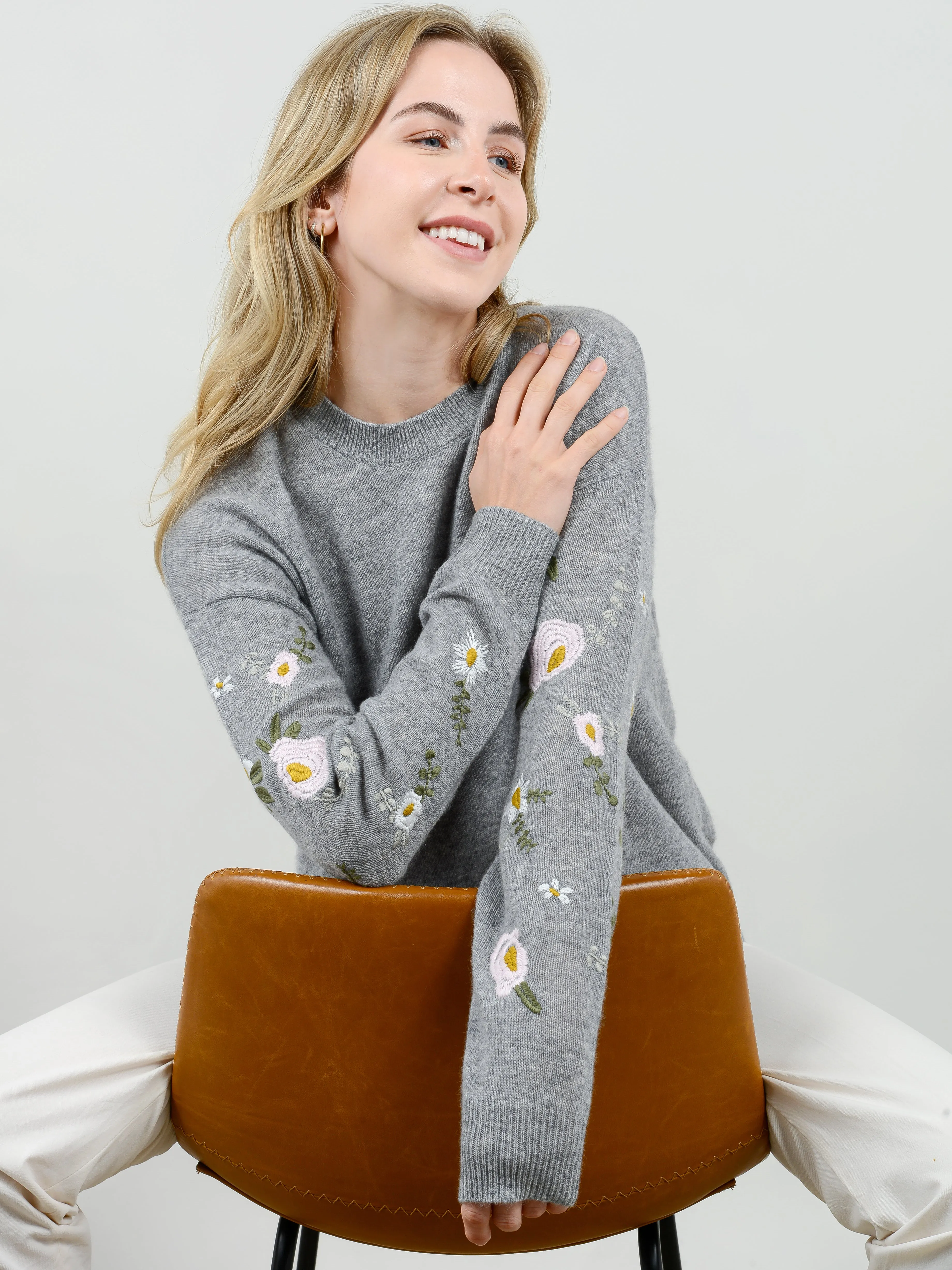 Kara Floral Embroidered Cashmere Sweater