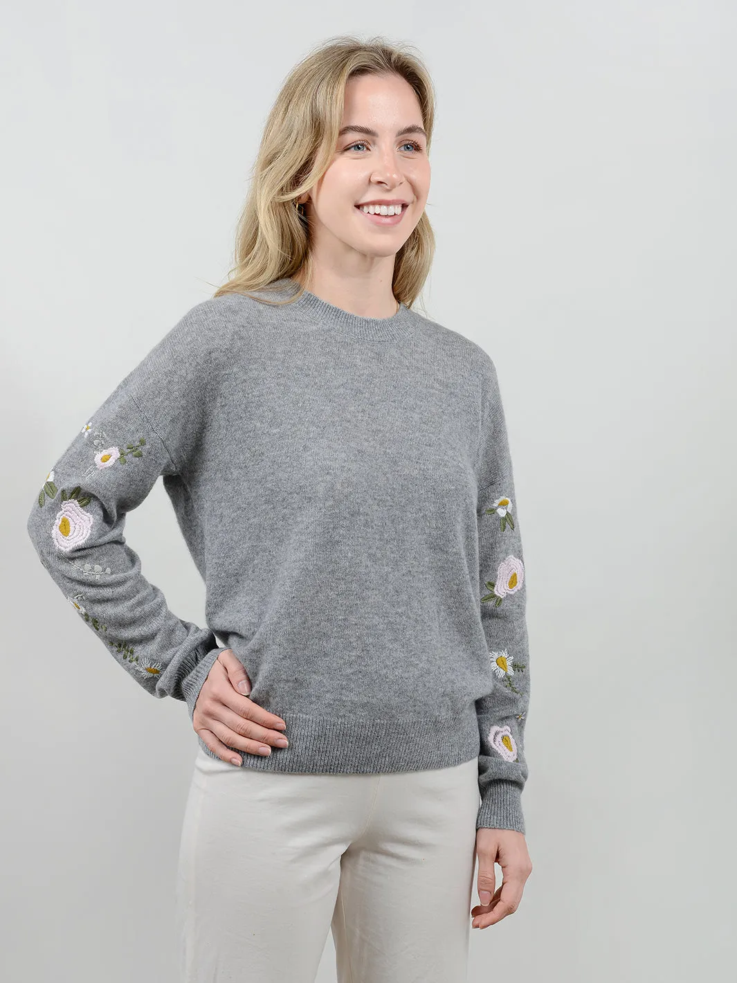 Kara Floral Embroidered Cashmere Sweater