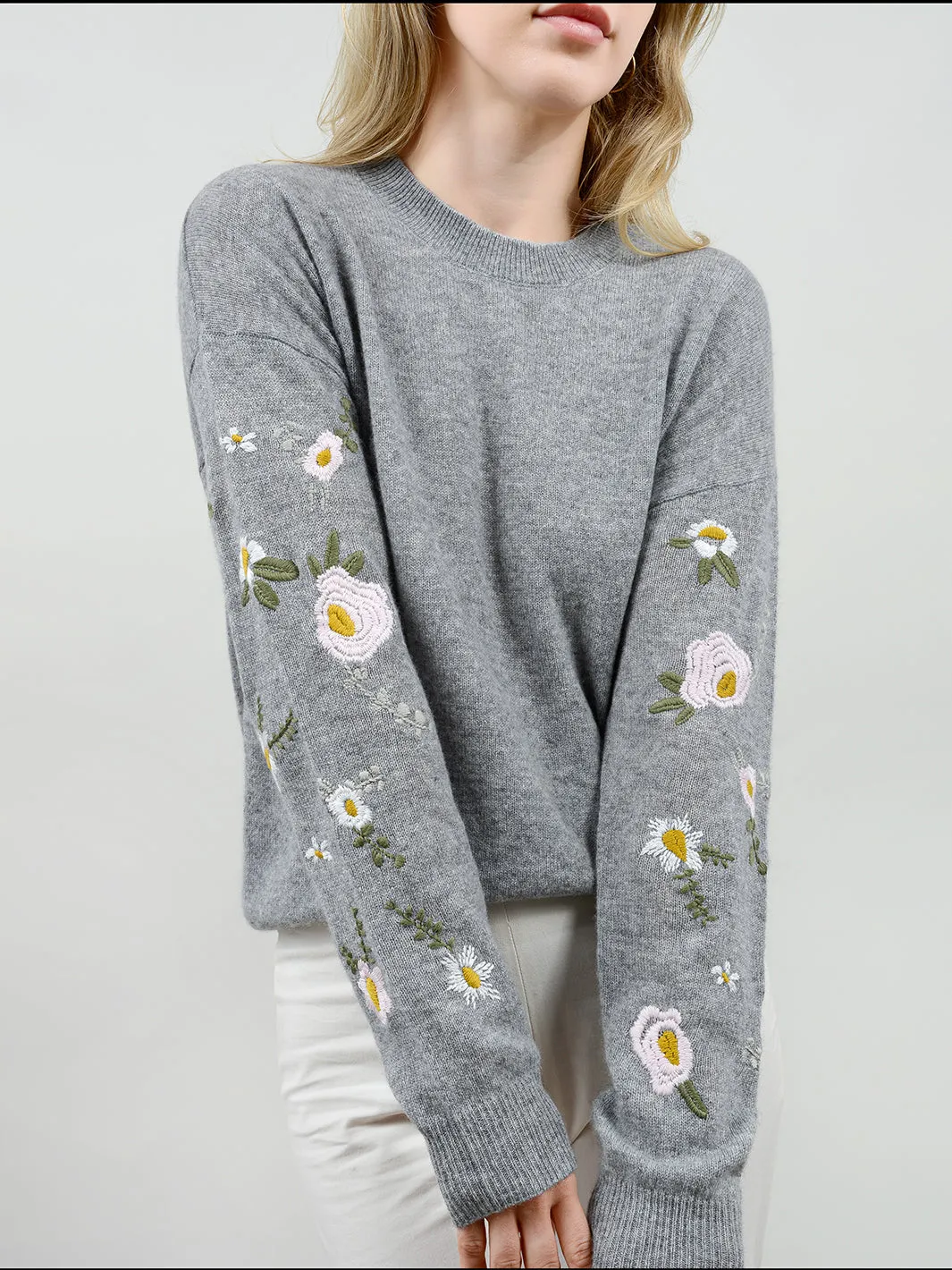 Kara Floral Embroidered Cashmere Sweater