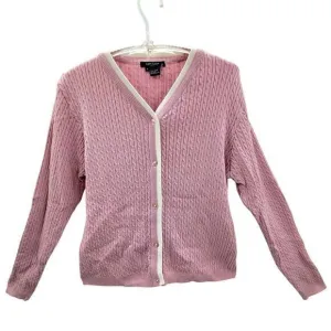 Karen Kane Golf Pink Cream Preppy Old Money Cable Knit Cardigan‎ Jacket Sweater