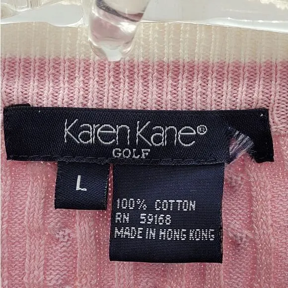 Karen Kane Golf Pink Cream Preppy Old Money Cable Knit Cardigan‎ Jacket Sweater