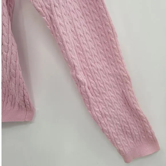 Karen Kane Golf Pink Cream Preppy Old Money Cable Knit Cardigan‎ Jacket Sweater