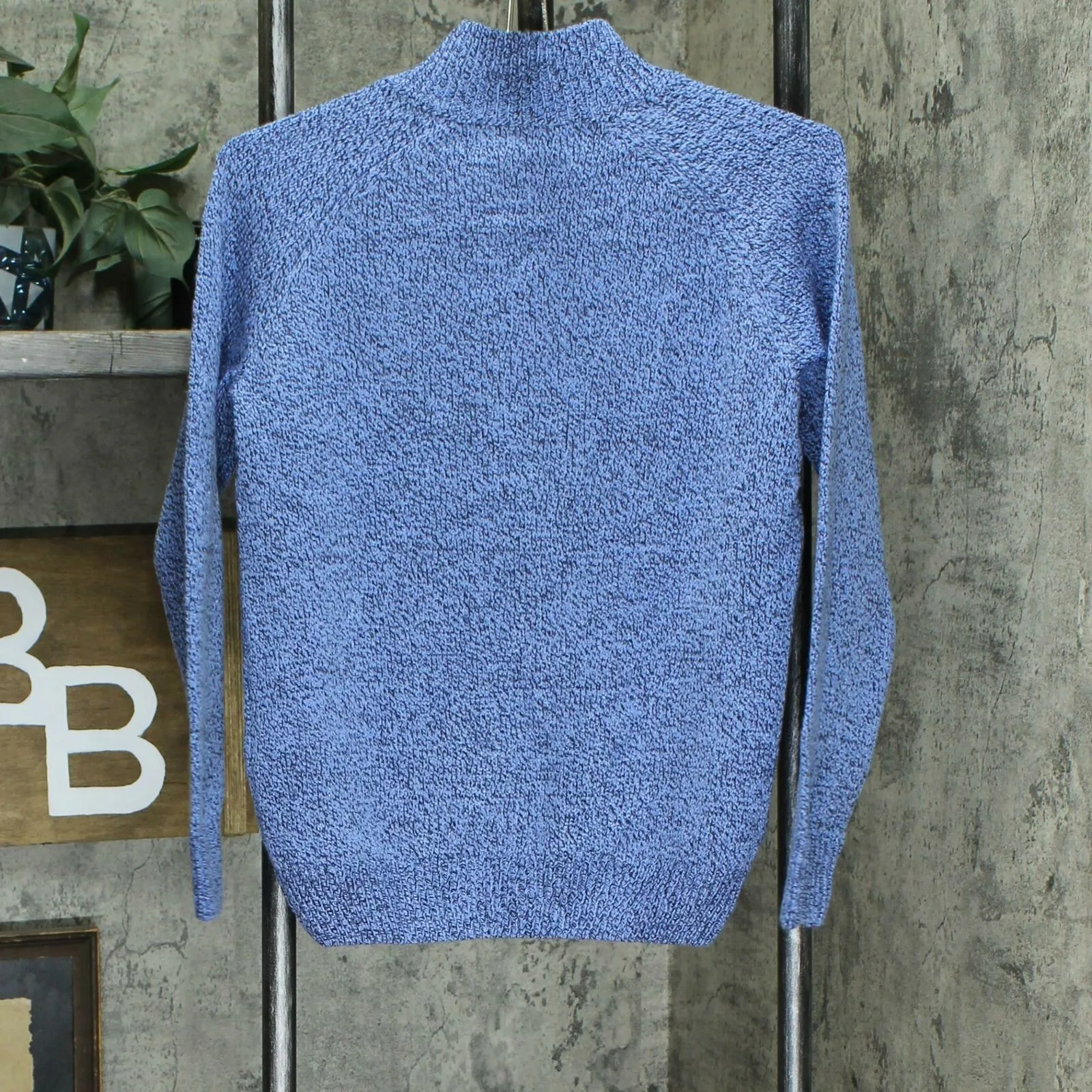 Karen Scott Marled Button Neck Cable Knit Sweater Blue Petite Medium