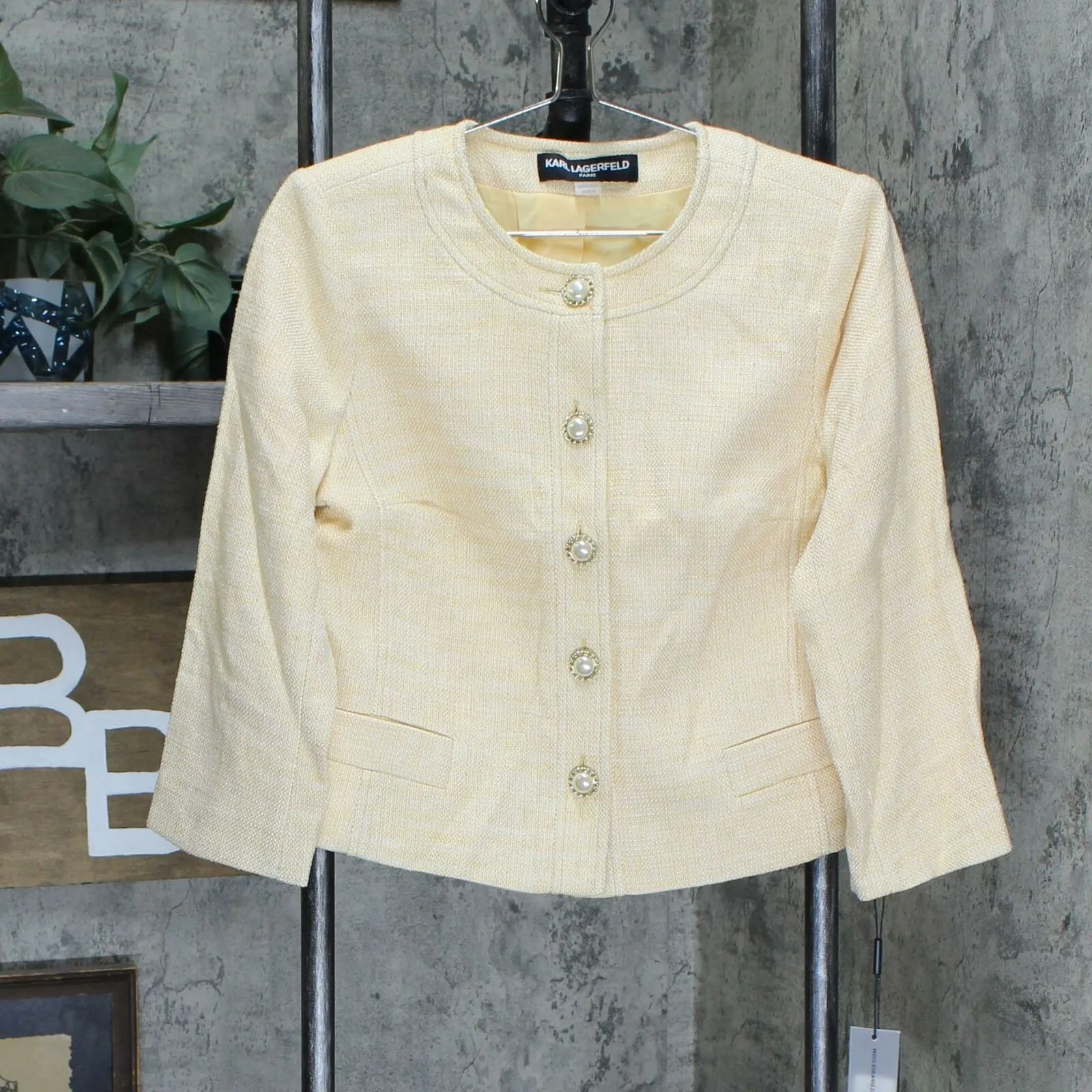 Karl Lagerfeld Women's Embellished Button Tweed Blazer Jacket