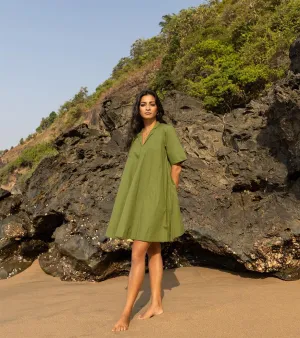 Khara Kapas I  Oh carol I Cotton Poplin Juniper's muse Dress Forest green KK-24-07