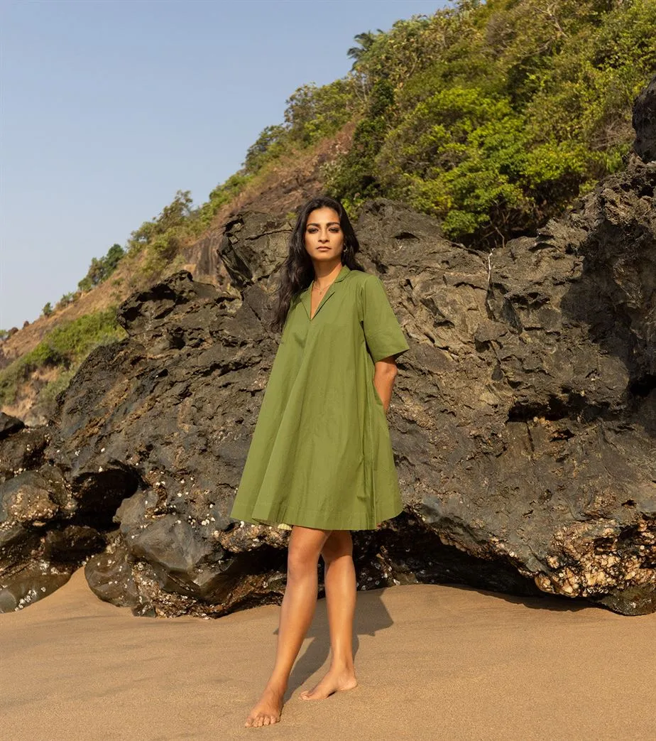 Khara Kapas I  Oh carol I Cotton Poplin Juniper's muse Dress Forest green KK-24-07