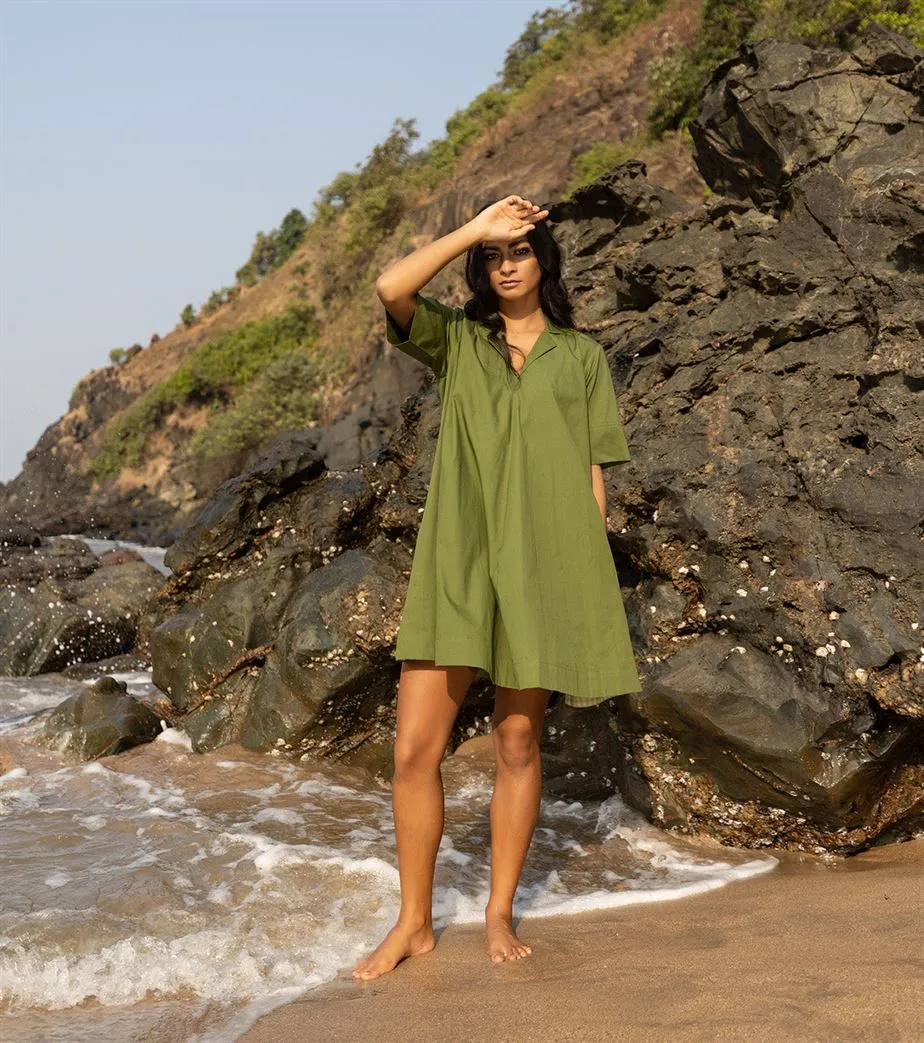 Khara Kapas I  Oh carol I Cotton Poplin Juniper's muse Dress Forest green KK-24-07